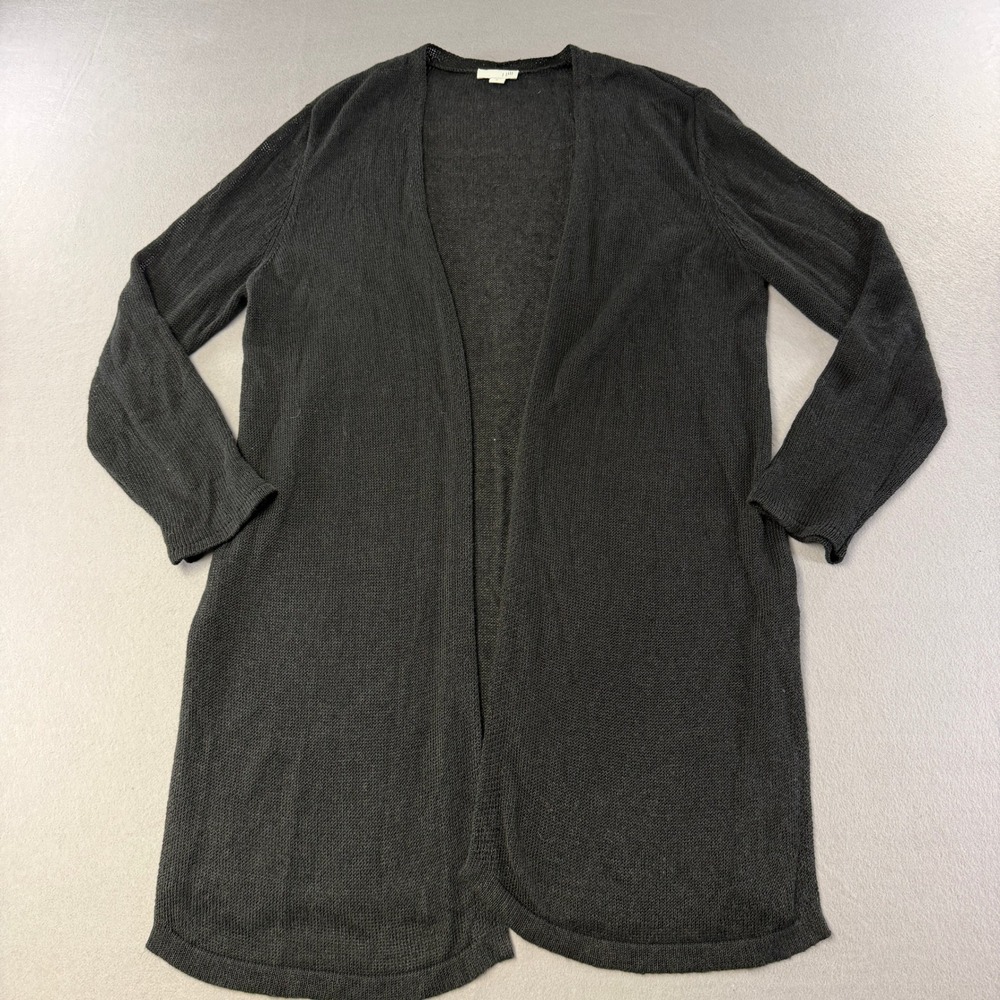 065 J. Jill Cardigan M Black Longline Open Front Lightweight Knit